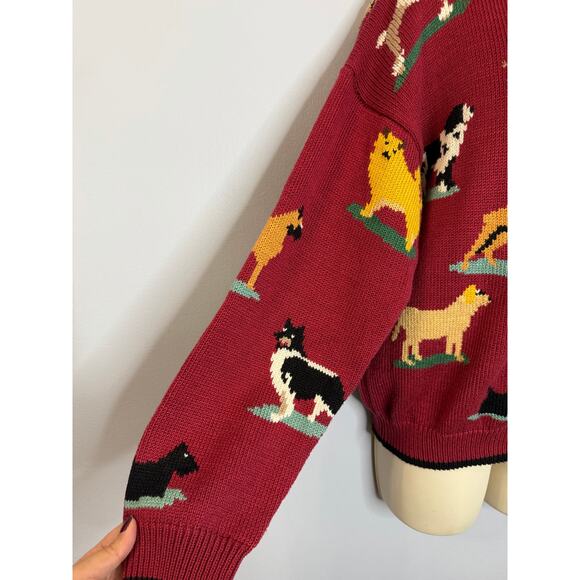 VTG Christine Foley Dogs Knit Cardigan Sweater Women's S (1) Red 90s Dog Pets - Picture 10 of 13